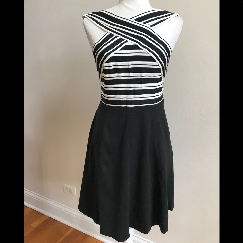 Anthropologie Maeve Black/White Striped Top and Black Bottom Dress, NWT